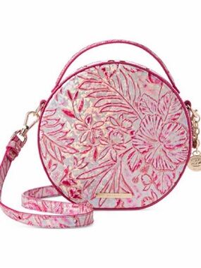 Brahmin Lane Round Crossbody Pink Floral Leather Bag NWT Dust Bag